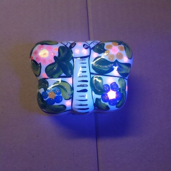 Mexican Pottery Butterfly Trinket Box Dia de los Muertos GLOWS - Picture 7 of 10